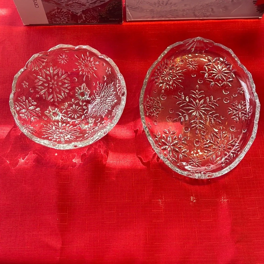 Vintage Mikasa Pair Crystal Snowflake Footed Bowl & Sweet Dish NWT NIB NOS ❄️